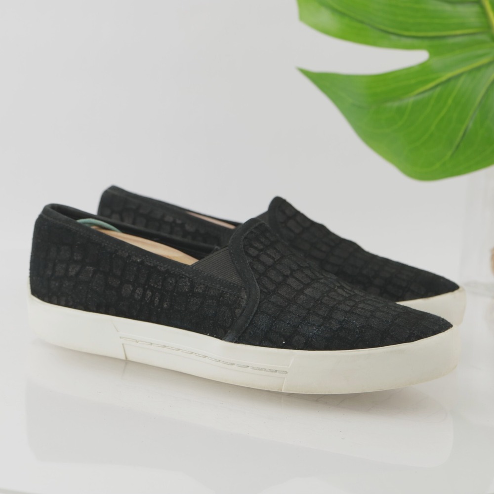 Joie Womens Kidmore Slip On Shoes Size 38 8 Black Suede Croc Embossed Sneakers